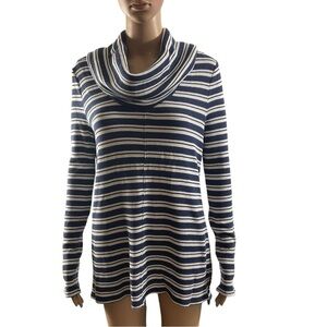 Chip & Pepper Small Striped Cowl Neck Tunic Sweater Shirt Navy & White stripes